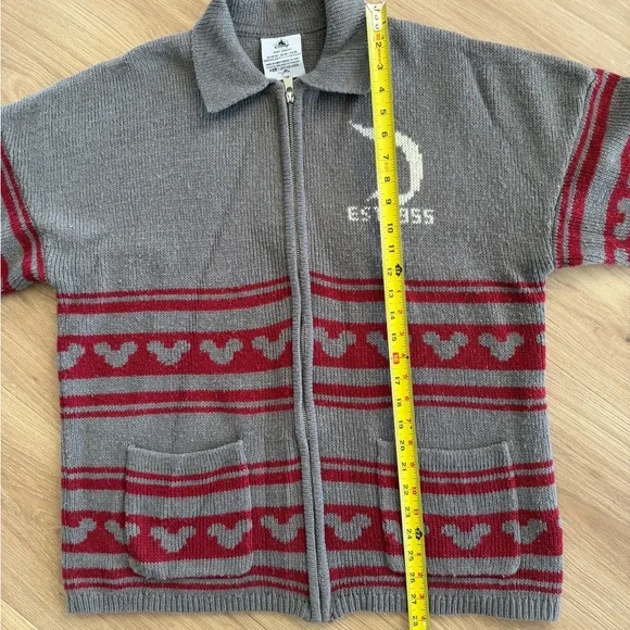 Disneyland Spirit Jersey Gray and Red Knit Zip-Up Sweater